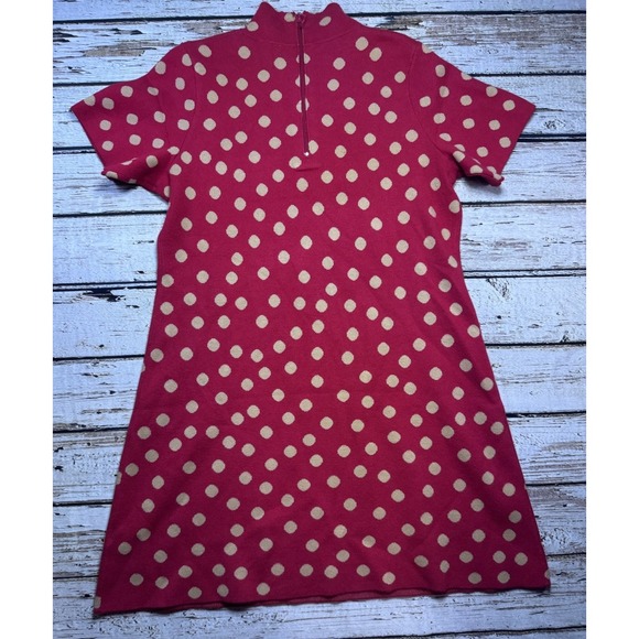 Anthropologie Nina Mod Sweater Dress Red Gold Polka Dot 1X S/S Mock Neck - Picture 8 of 9